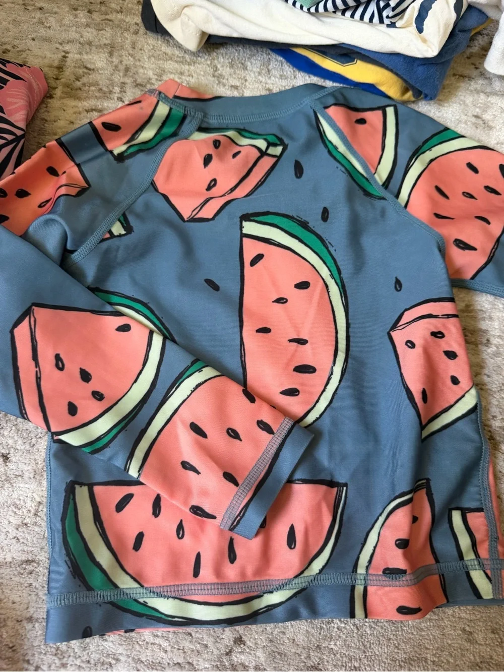 18-24 months - Tea Collection Blue Rashguard with Pink Watermelon Print Top
